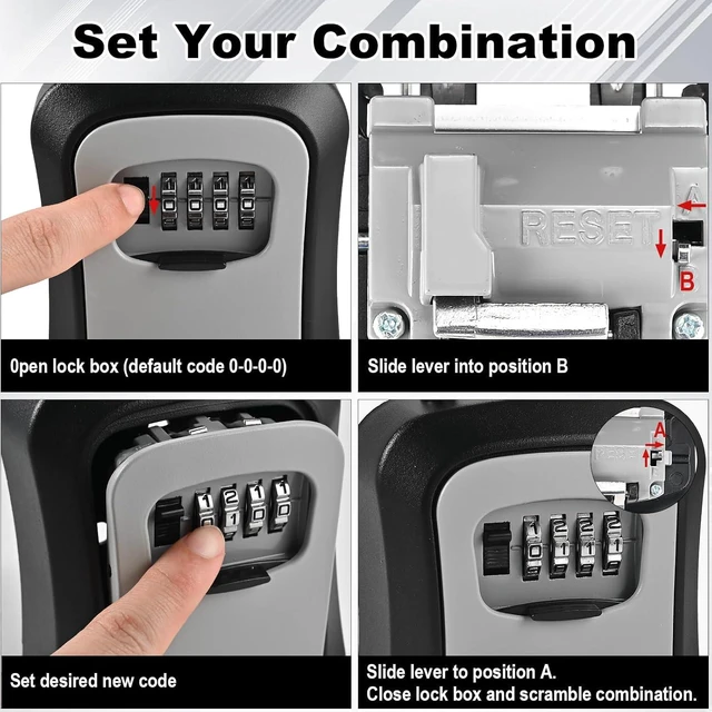 Alt view image 6 of 7 - 6 PCS L Large Key Lock Box, Combination Lockbox for Keys Outdoor 4.5x3.7x1.5 Waterproof Kirsite Portable Key Lock Box Wall Mount with Code (L Size, Gray)