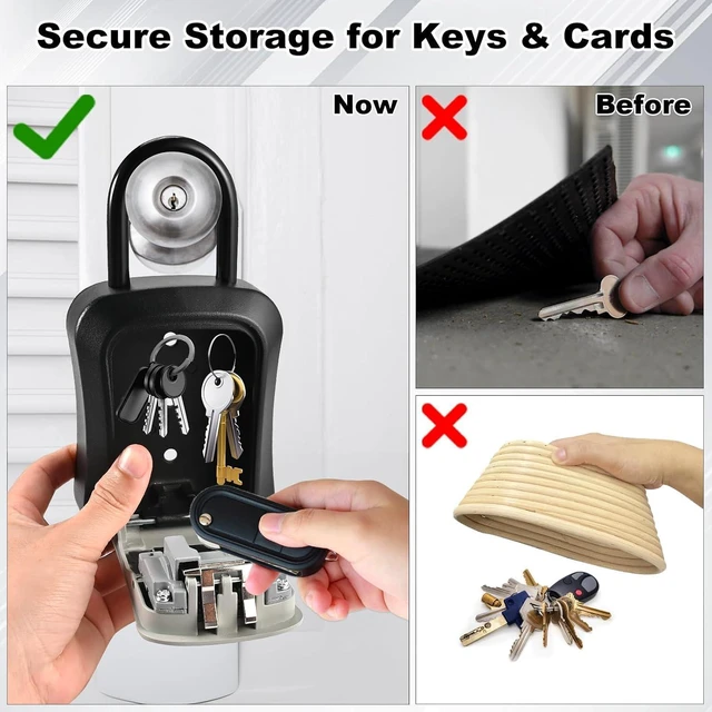 Alt view image 7 of 7 - 6 PCS L Large Key Lock Box, Combination Lockbox for Keys Outdoor 4.5x3.7x1.5 Waterproof Kirsite Portable Key Lock Box Wall Mount with Code (L Size, Gray)