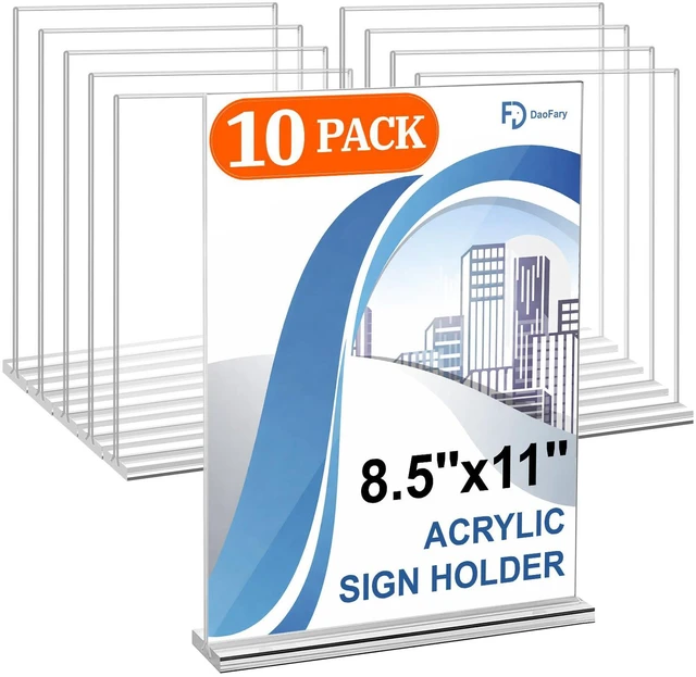 Main image of Acrylic Sign Holder 8.5 x 11 Inches 10 Pack, Double-Sided Stand up Table Top Paper Holder, Store Sign Holders, Plastic Sign Display for Restaurants, Hotels, Office