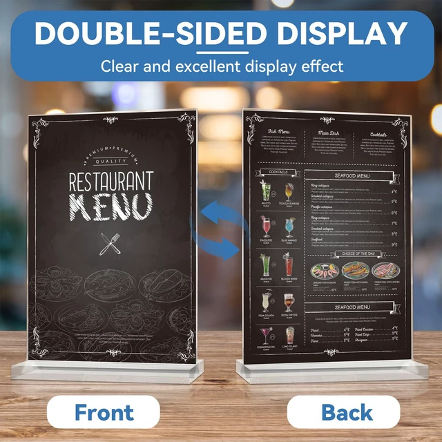 Alt view image 4 of 6 - Acrylic Sign Holder 8.5 x 11 Inches 10 Pack, Double-Sided Stand up Table Top Paper Holder, Store Sign Holders, Plastic Sign Display for Restaurants, Hotels, Office