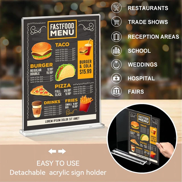 Alt view image 5 of 6 - Acrylic Sign Holder 8.5 x 11 Inches 10 Pack, Double-Sided Stand up Table Top Paper Holder, Store Sign Holders, Plastic Sign Display for Restaurants, Hotels, Office