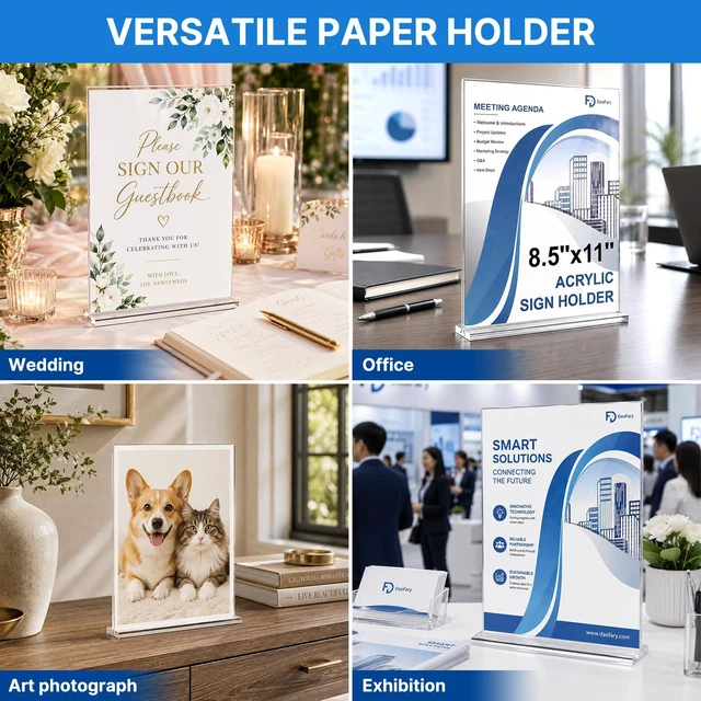 Alt view image 6 of 6 - Acrylic Sign Holder 8.5 x 11 Inches 10 Pack, Double-Sided Stand up Table Top Paper Holder, Store Sign Holders, Plastic Sign Display for Restaurants, Hotels, Office