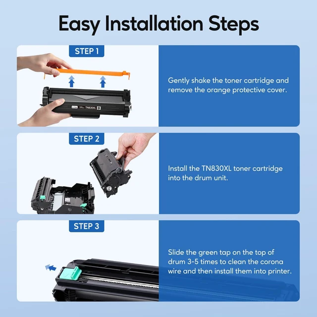 Alt view image 3 of 6 - TN830XL Toner Cartridge and DR830 Drum Unit Replacement for Brother TN830XL DR-830 TN830 Work with HL-L2405W HL-L2400D HL-L2460DW HL-L2465DW HL-L2480DW DCP-L2640DW MFC-L2820DWXL Printer