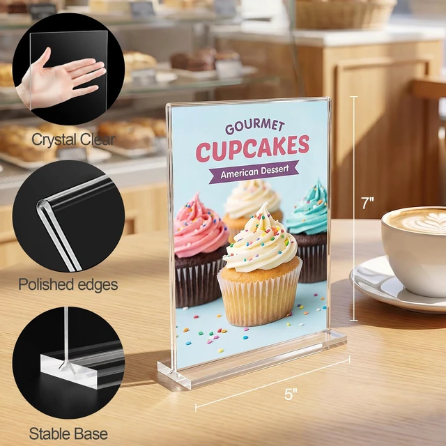 Alt view image 2 of 7 - Acrylic Sign Holder 5 x 7, 16 Pack Double-Sided Display Clear T Shape Table Sign Stand, Table Number Holder and Reserved Sign Display for Weddings, Restaurants and Events
