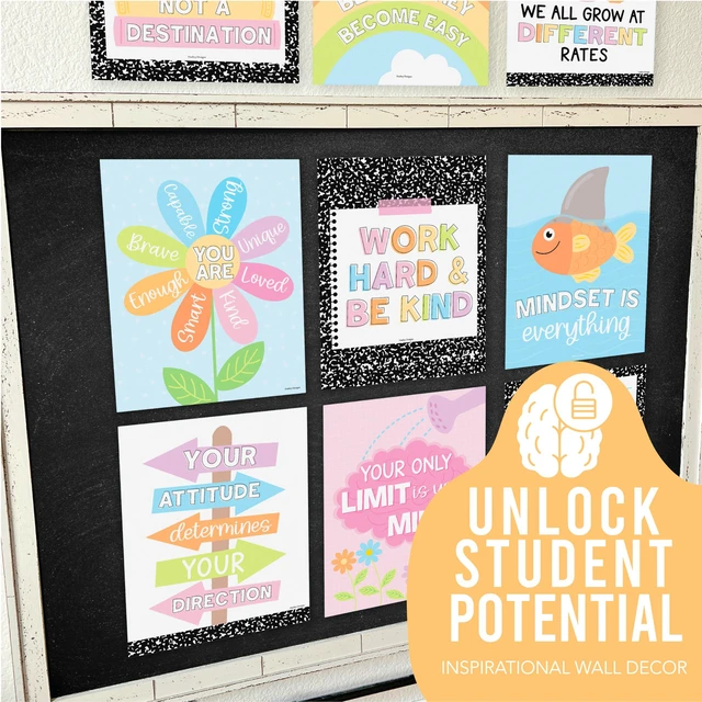 Alt view image 5 of 7 - Motivational Poster for Classroom Decor Teacher Must Haves School Posters Pastel Growth Mindset Posters, Inspirational Wall Decor Middle School, Elementary Bulletin Board Decorations