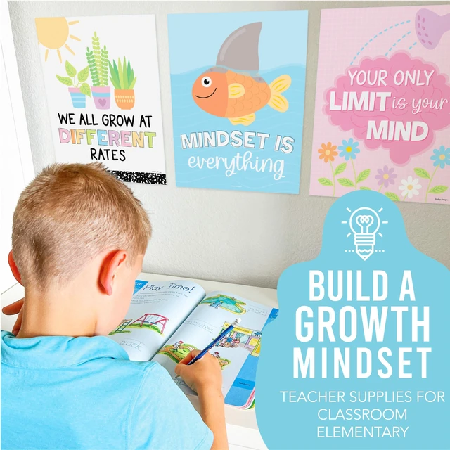 Alt view image 7 of 7 - Motivational Poster for Classroom Decor Teacher Must Haves School Posters Pastel Growth Mindset Posters, Inspirational Wall Decor Middle School, Elementary Bulletin Board Decorations