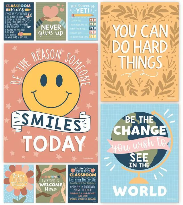 Main image of Motivational Poster for Classroom Decor Teacher Must Haves, Classroom Rules Retro Growth Mindset Posters, Inspirational Wall Decor Middle School, Elementary Bulletin Board Decorations