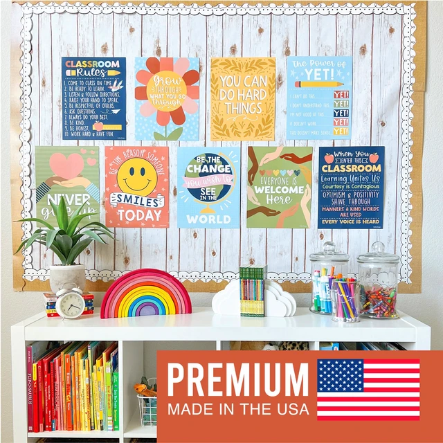 Alt view image 3 of 7 - Motivational Poster for Classroom Decor Teacher Must Haves, Classroom Rules Retro Growth Mindset Posters, Inspirational Wall Decor Middle School, Elementary Bulletin Board Decorations