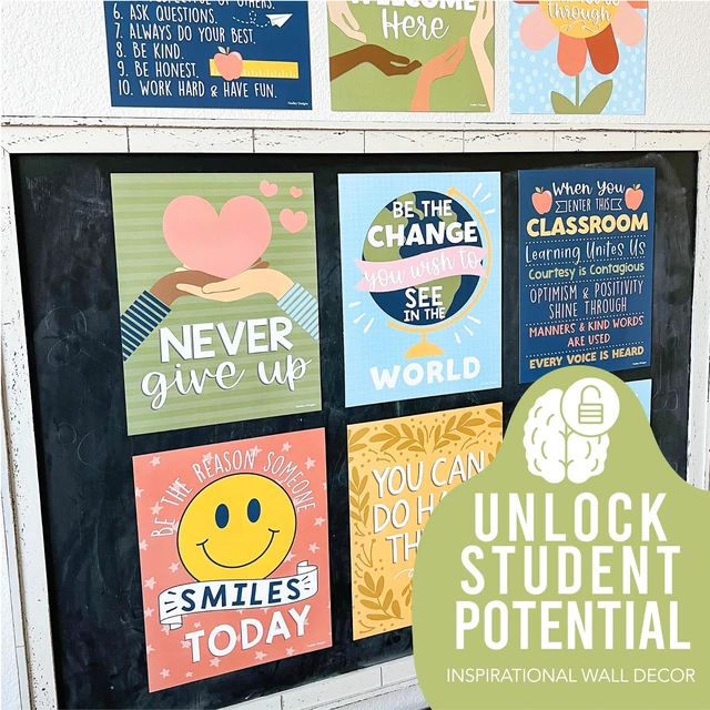 Alt view image 5 of 7 - Motivational Poster for Classroom Decor Teacher Must Haves, Classroom Rules Retro Growth Mindset Posters, Inspirational Wall Decor Middle School, Elementary Bulletin Board Decorations