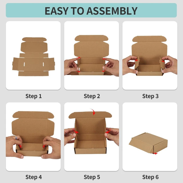 Alt view image 5 of 7 - 6x4x1.5 Small Shipping Boxes, 100 Pack Brown Kraft Folding Mailer Boxes, 3-Ply Corrugated Cardboard Mini Box Mailers for Small Business Packaging