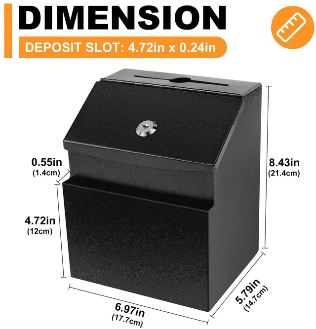 Alt view image 2 of 7 - Suggestion Boxes with Magnetic Sign Holder, 2 Pack Donation Boxes Metal Wall Mounted Ballot for Fundraising and 50 Free Suggestion Cards, with 2 Keys 8.4 x 5.8 x 7.0 inch,Black