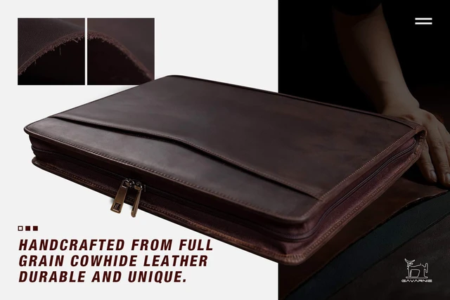 Alt view image 2 of 6 - Genuine Leather Business Portfolio Padfolio Folder with Zipper for Men, Men's Leather Padfolio Folder for 13" Laptop, Business Portfolio for Letter Size Notepad, Graduation GiftDark Brown