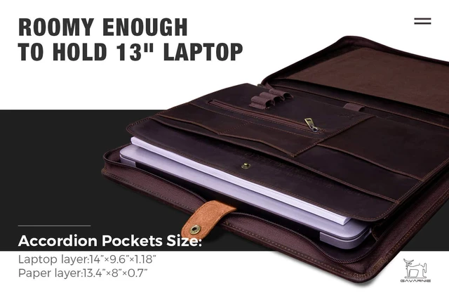 Alt view image 4 of 6 - Genuine Leather Business Portfolio Padfolio Folder with Zipper for Men, Men's Leather Padfolio Folder for 13" Laptop, Business Portfolio for Letter Size Notepad, Graduation GiftDark Brown