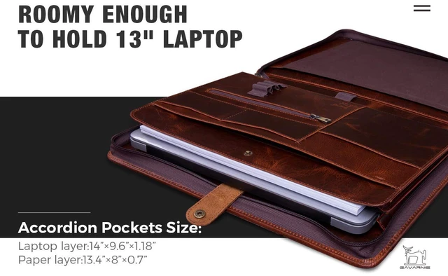 Alt view image 4 of 6 - Genuine Leather Business Portfolio Padfolio Folder with Zipper for Men, Men's Leather Padfolio Folder for 13" Laptop, Business Portfolio for Letter Size Notepad, Graduation GiftOil Wax