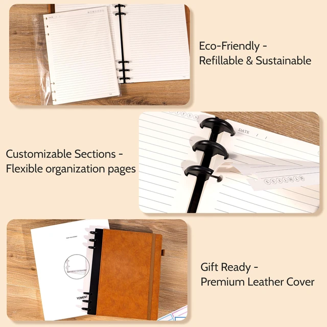 Alt view image 7 of 7 - Refillable Notebooks for Work 5 Subject with Removable Dividers Tabs Brown,240 Pages Hardcover Leather Journals for Writing Large Discbound Planner Colleged Ruled Paper for Women Men,8.58 x 11