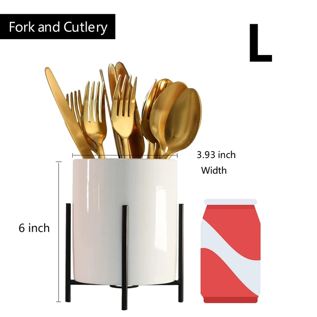 Alt view image 5 of 5 - Black Pencil Cup Sturdy Metal Frame with White Ceramic Pen Holder For Desks and Kitchen Appliance holders
