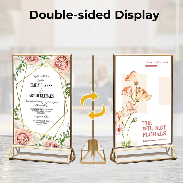 Alt view image 5 of 7 - 6 Pack Acrylic Sign Holder 4x6 Gold Frames, Wedding Table Number Holders Double Sided Vertical Clear Display Stand, Picture Holders for Tables, Menus, Flyers, Party and Office Decor