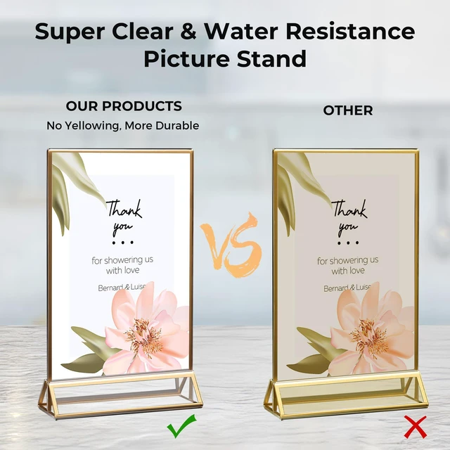 Alt view image 6 of 7 - 6 Pack Acrylic Sign Holder 4x6 Gold Frames, Wedding Table Number Holders Double Sided Vertical Clear Display Stand, Picture Holders for Tables, Menus, Flyers, Party and Office Decor