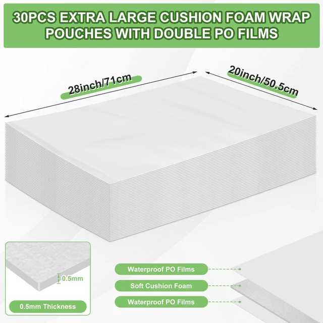 Alt view image 2 of 7 - 30 Pcs 20 x 28 Inch Packing Foam Pouches, Dish Packing Supplies for Moving Shockproof Waterproof Moisture-proof Cushion Wrap for Photo Frames Canvas Artwork, Glassware Musical Instruments Packing