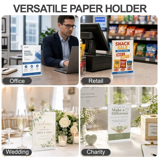 Alt view image 6 of 7 - Acrylic Sign Holder 5 x 7, 16 Pack Double-Sided Display Clear T Shape Table Sign Stand, Table Number Holder and Reserved Sign Display for Weddings, Restaurants and Events