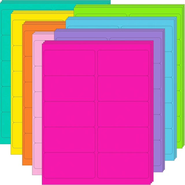 Main image of 2" x 4" Colored Labels,400 PCS,8 Colors Stickers for Laser/Inkjet Printer 40 Sheets Bright Moving Shipping Address Labels for Laser/Inkjet Printer, Printable Sticker Labels, Permanent Adhesive