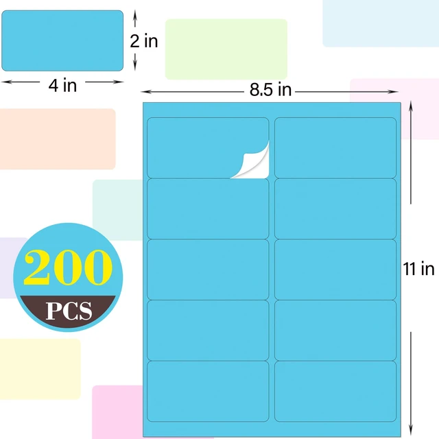 Alt view image 3 of 7 - 2" x 4" Colored Labels,400 PCS,8 Colors Stickers for Laser/Inkjet Printer 40 Sheets Bright Moving Shipping Address Labels for Laser/Inkjet Printer, Printable Sticker Labels, Permanent Adhesive