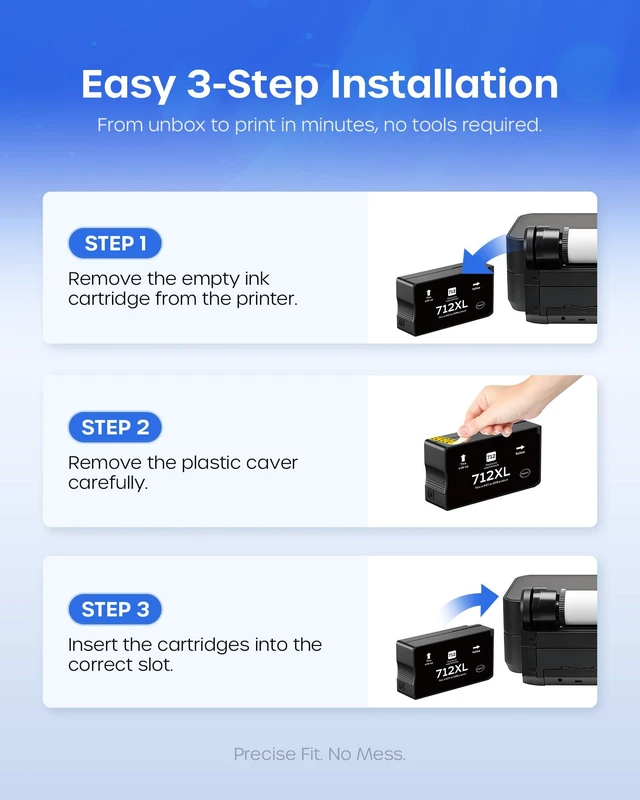 Alt view image 4 of 7 - 712XL 712 Ink Cartridges High Yield Compatible Replacement for HP 712XL 712 XL 712 Ink Cartridges for DesignJet T650 T630 T230 T210 Studio Plotter Printer (2 Black, 80-ML Black)