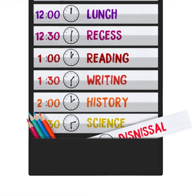 Alt view image 5 of 7 - Daily Schedule Pocket Chart, 13+1 Scheduling Pocket Chart with18 Dry-Eraser Cards, Educational Charts for Classroom Office Home Preschool Activity (Black)