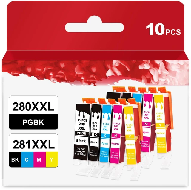 Main image of 10 Pack 280XXL 281XXL 280 281 XXL Ink Cartridge to TR8620a TR8600 TR8620 TR8520 Ink Replacement for Canon PGI-280 CLI-281 XL to TR7520 TS702a TS9520 TS9521C TS6120 TS6220 TS9120 TS6320 TS8220 Printer