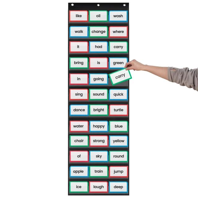 Alt view image 4 of 7 - Sentence Strip Pocket Chart, 17" Wide x 56" Tall, Black Pocket Chart For Dry Erase Sentence Strips, Easy to Use & Hang, Reusable, For Classrooms, Home & Office