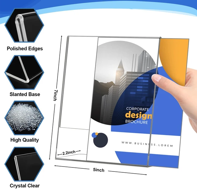 Alt view image 2 of 7 - Acrylic Sign Holder 5x7 Inches, 13 Pack Clear Plastic Table Flyer Display Stand, L-Shape Vertical Menu Paper Holder Stand, Clear Picture Photo Flyer Display Stand for Restaurants, Store Fair,Office