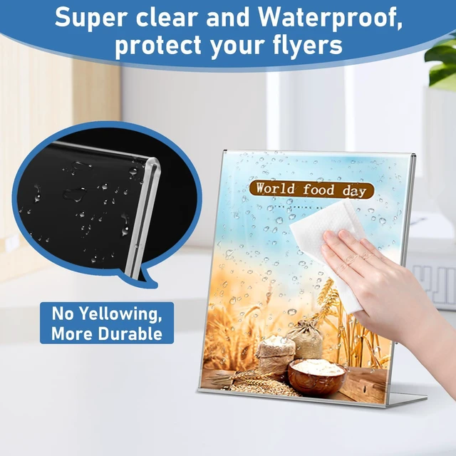 Alt view image 3 of 7 - Acrylic Sign Holder 5x7 Inches, 13 Pack Clear Plastic Table Flyer Display Stand, L-Shape Vertical Menu Paper Holder Stand, Clear Picture Photo Flyer Display Stand for Restaurants, Store Fair,Office