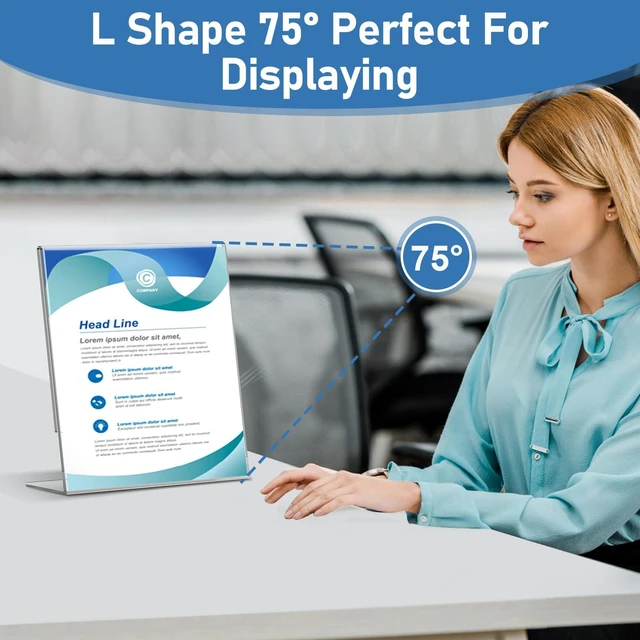 Alt view image 4 of 7 - Acrylic Sign Holder 5x7 Inches, 13 Pack Clear Plastic Table Flyer Display Stand, L-Shape Vertical Menu Paper Holder Stand, Clear Picture Photo Flyer Display Stand for Restaurants, Store Fair,Office