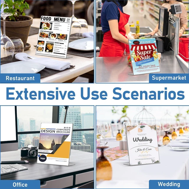 Alt view image 7 of 7 - Acrylic Sign Holder 5x7 Inches, 13 Pack Clear Plastic Table Flyer Display Stand, L-Shape Vertical Menu Paper Holder Stand, Clear Picture Photo Flyer Display Stand for Restaurants, Store Fair,Office