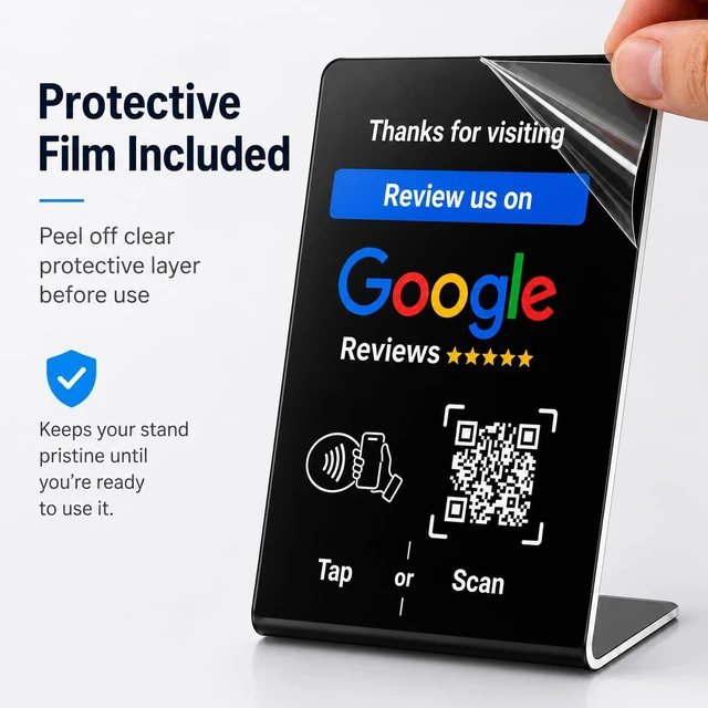 Alt view image 2 of 7 - NFC Tap Google Review Stand, Black, Compact 4.3"x2.7", 5-Stands Boost Customer Feedback, Tap & Scan QR, No App, No Subscription, Works on iPhone & Android