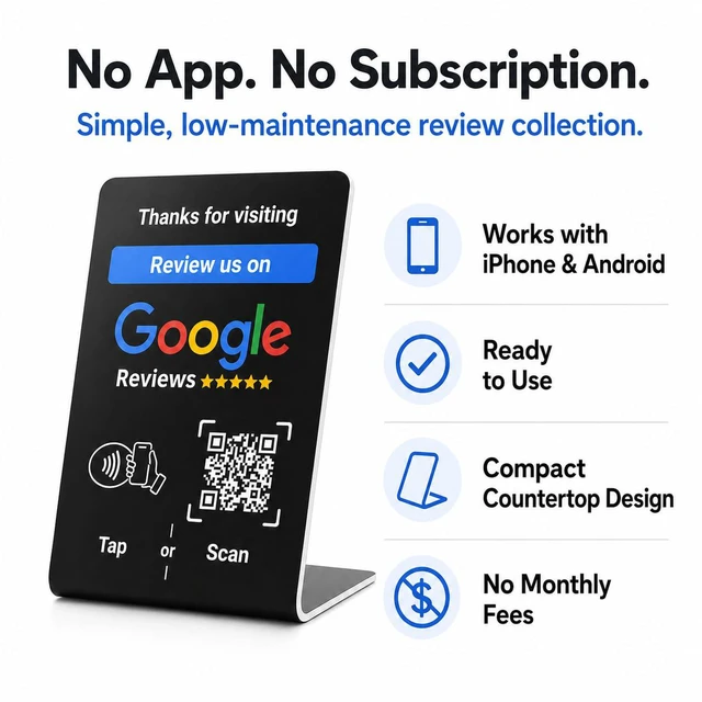 Alt view image 4 of 7 - NFC Tap Google Review Stand, Black, Compact 4.3"x2.7", 5-Stands Boost Customer Feedback, Tap & Scan QR, No App, No Subscription, Works on iPhone & Android