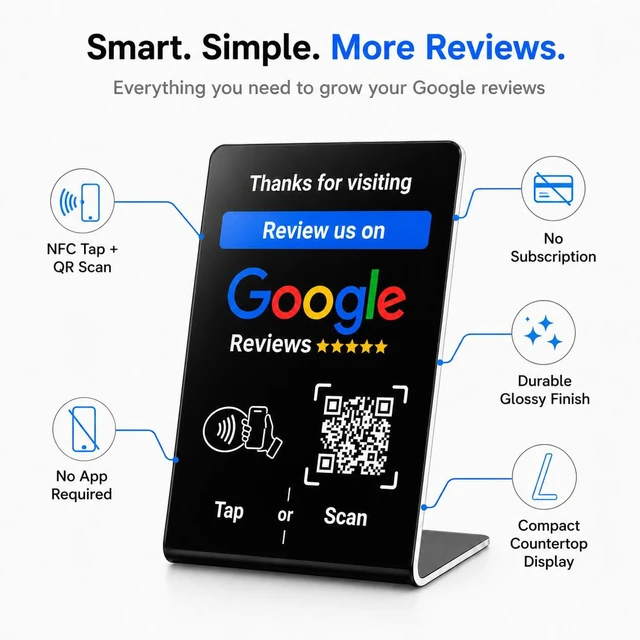 Alt view image 7 of 7 - NFC Tap Google Review Stand, Black, Compact 4.3"x2.7", 5-Stands Boost Customer Feedback, Tap & Scan QR, No App, No Subscription, Works on iPhone & Android