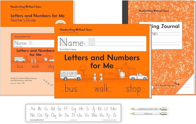 Main image of Kindergarten Printing Set, Workbook/Guide/Journal Printing lessons for capitals, lowercase letters, numbers; books, tiny pencils & desk strip; ages 5+; homeschool, tutor, OT