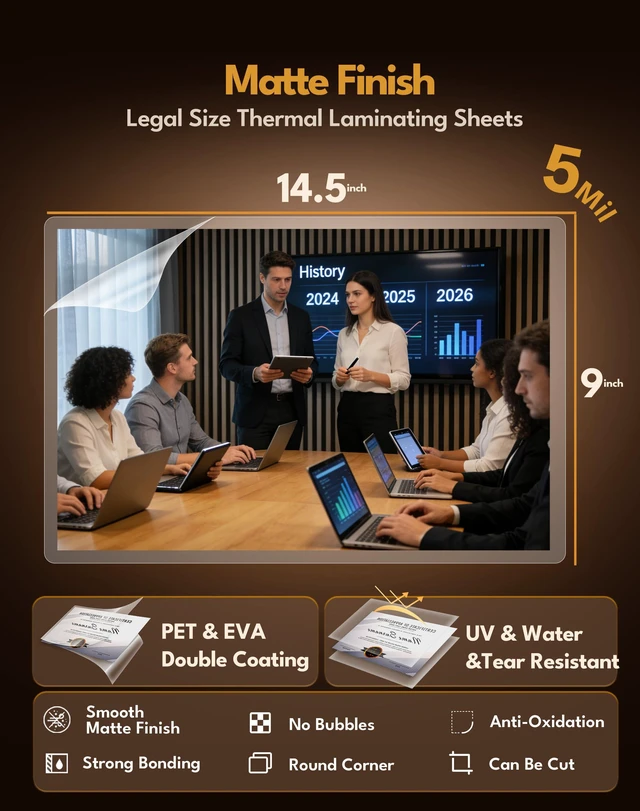 Alt view image 2 of 7 - 5mil Matte Legal Size Thermal Laminating Pouches, 100 Pack 8.5x14 Inches, Heavy Duty Anti-Glare Laminating Sheets for Safety Protocols, Machine Manuals & Outdoor Signage - Laminator