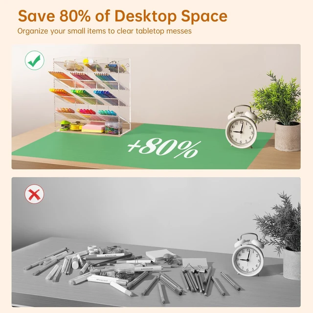 Alt view image 2 of 7 - Acrylic Vertical Marker Organizer for 150 Markers, Desk Orgaizer 13 Compartments Clear Angled Pen & Pencil Holder, Large Stationery & Art Supply Storage for School (10.2 x 9.8 x 4 Inch)