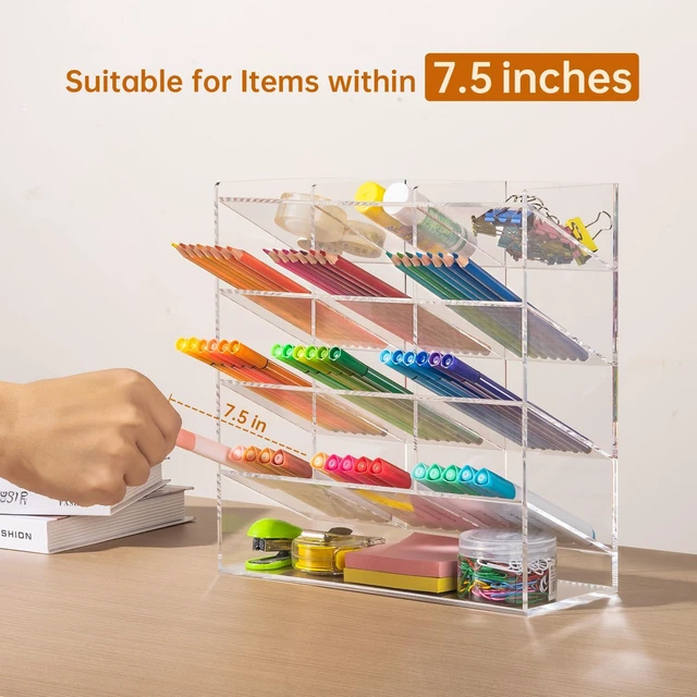 Alt view image 3 of 7 - Acrylic Vertical Marker Organizer for 150 Markers, Desk Orgaizer 13 Compartments Clear Angled Pen & Pencil Holder, Large Stationery & Art Supply Storage for School (10.2 x 9.8 x 4 Inch)