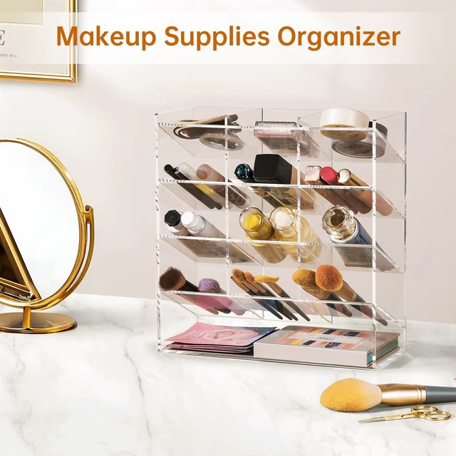 Alt view image 7 of 7 - Acrylic Vertical Marker Organizer for 150 Markers, Desk Orgaizer 13 Compartments Clear Angled Pen & Pencil Holder, Large Stationery & Art Supply Storage for School (10.2 x 9.8 x 4 Inch)