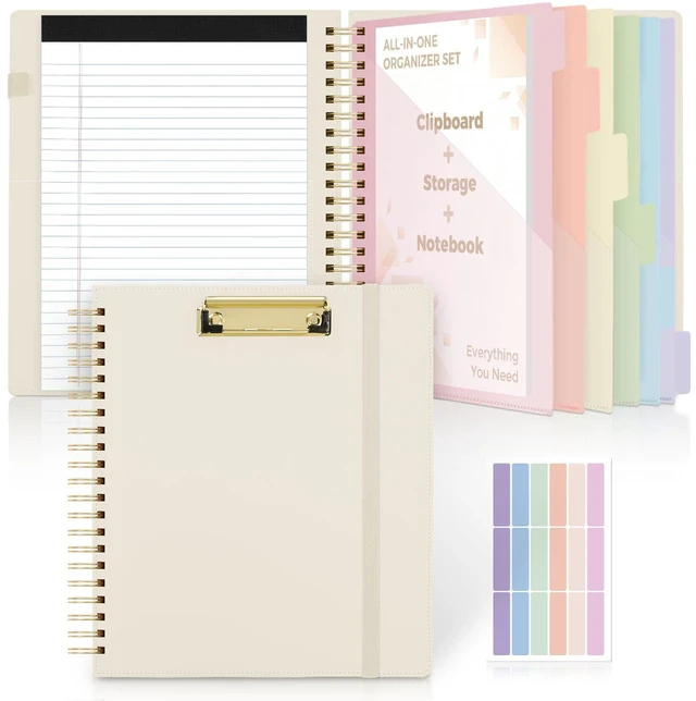 Main image of Storage Clipboard Folder with 6 Dividers & Refillable Notepad 6 Dividers with 12 Pockets for Letter Size, A Snap-seal Letter size Pouch,Spiral Clipboards Padfolio for Teacher Worker Nurse