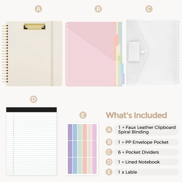 Alt view image 5 of 7 - Storage Clipboard Folder with 6 Dividers & Refillable Notepad 6 Dividers with 12 Pockets for Letter Size, A Snap-seal Letter size Pouch,Spiral Clipboards Padfolio for Teacher Worker Nurse