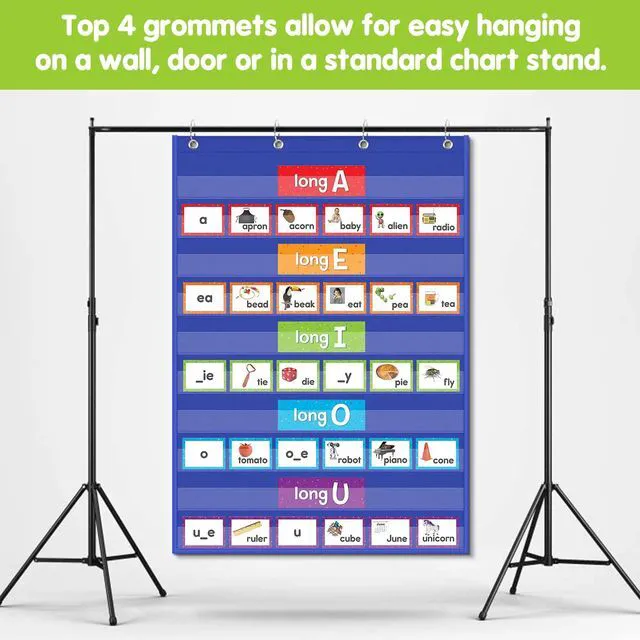 Alt view image 3 of 7 - Standard Pocket Charts, Clear 10 Pocket Chart for Teacher Lessons in a Classroom or Home Use Fits Standard 3" Sentence Strips and Word Cards, Blue, Nylon