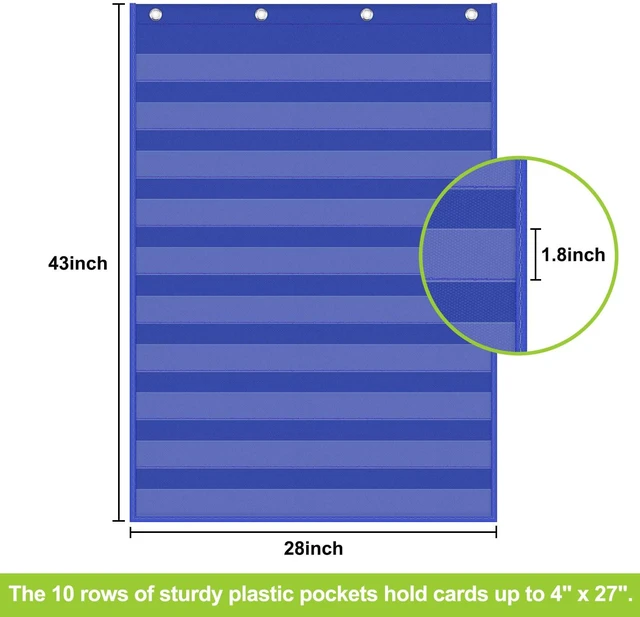 Alt view image 6 of 7 - Standard Pocket Charts, Clear 10 Pocket Chart for Teacher Lessons in a Classroom or Home Use Fits Standard 3" Sentence Strips and Word Cards, Blue, Nylon
