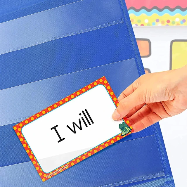 Alt view image 5 of 7 - Standard Pocket Charts, Clear 10 Pocket Chart for Teacher Lessons in a Classroom or Home Use Fits Standard 3" Sentence Strips and Word Cards, Blue, Nylon