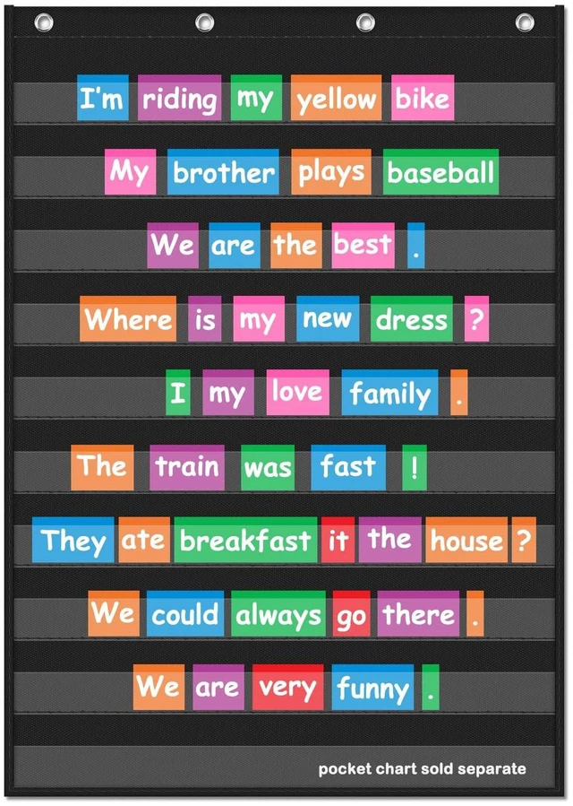 Main image of Standard Pocket Charts, Clear 10 Pocket Chart for Teacher Lessons in a Classroom or Home Use Fits Standard 3 Sentence Strips and Word Cards, Black