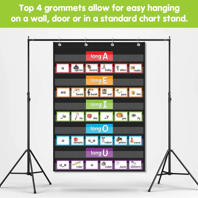 Alt view image 3 of 7 - Standard Pocket Charts, Clear 10 Pocket Chart for Teacher Lessons in a Classroom or Home Use Fits Standard 3 Sentence Strips and Word Cards, Black