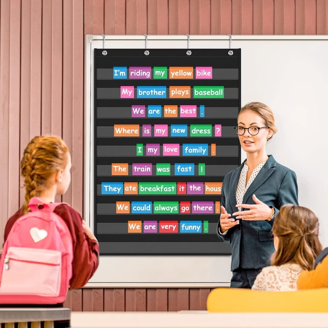 Alt view image 7 of 7 - Standard Pocket Charts, Clear 10 Pocket Chart for Teacher Lessons in a Classroom or Home Use Fits Standard 3 Sentence Strips and Word Cards, Black